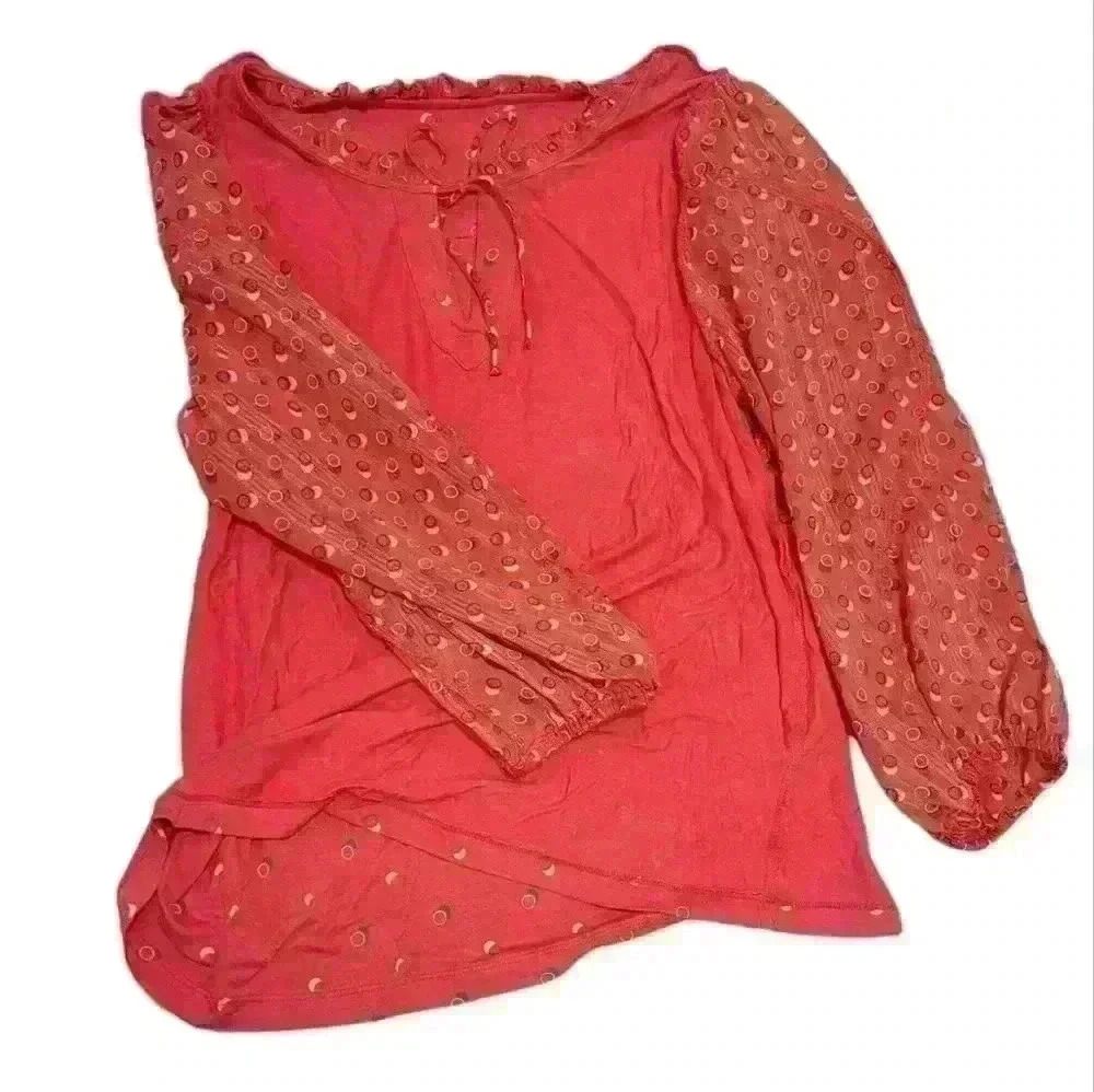 Maeve by Anthropologie Red Puffy Sleeve Tie Neck Top Size Small - Picture 10 of 15